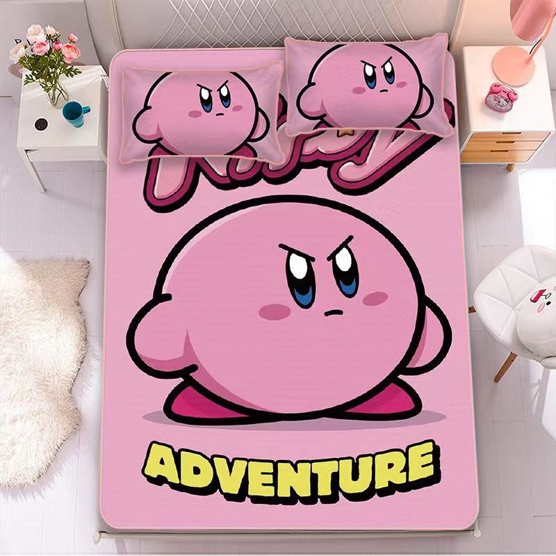 星之卡比床包 卡通床包 床包 兒童床包 單人/雙人/加大 床包+枕頭套 卡通床包 學生寢室床包-細節圖4