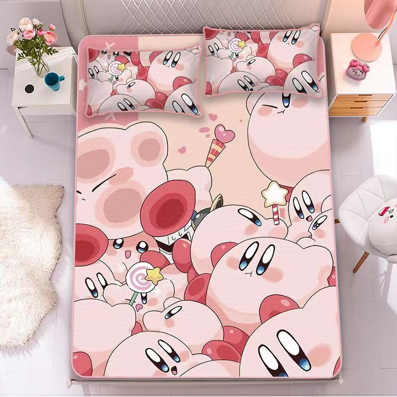 星之卡比床包 卡通床包 床包 兒童床包 單人/雙人/加大 床包+枕頭套 卡通床包 學生寢室床包-細節圖5