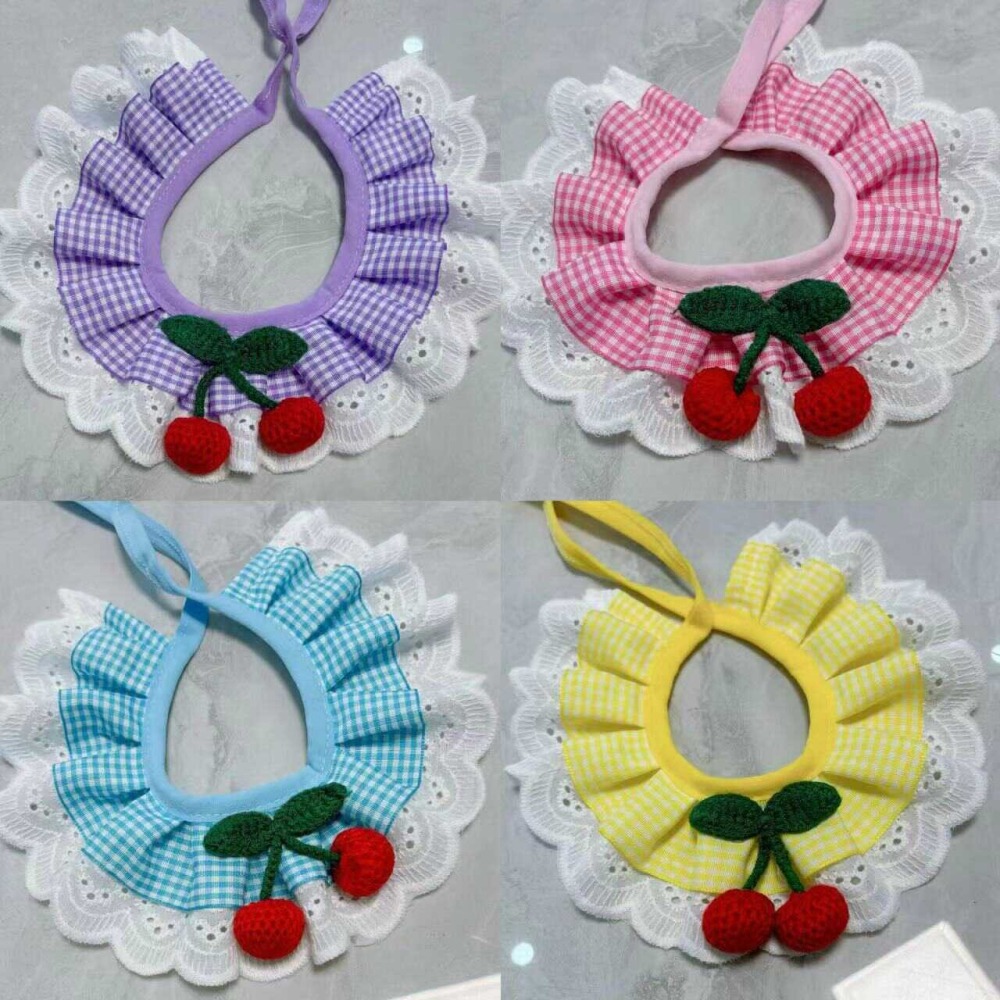 新款布偶英短貓咪可愛純棉蕾絲口水巾泰迪比熊狗狗三角巾圍脖項圈【S-小型4-6斤】-細節圖2