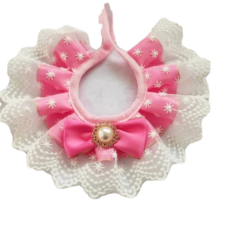 新款布偶英短貓咪可愛純棉蕾絲口水巾泰迪比熊狗狗三角巾圍脖項圈【S-小型4-6斤】-細節圖5