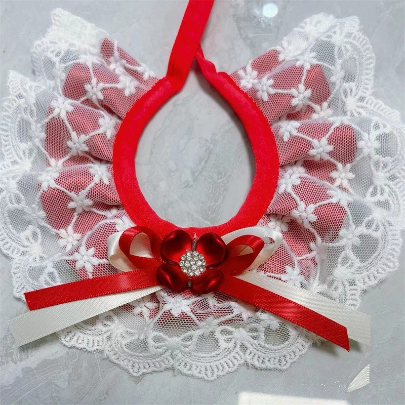 新款布偶英短貓咪可愛純棉蕾絲口水巾泰迪比熊狗狗三角巾圍脖項圈【S-小型4-6斤】-規格圖5