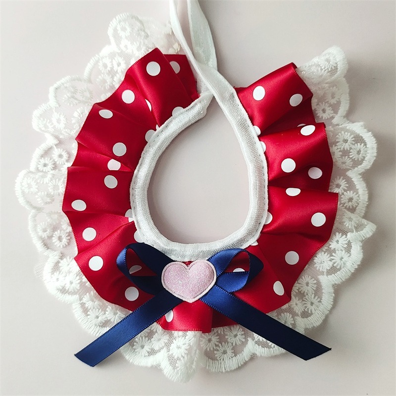 新款布偶英短貓咪可愛純棉蕾絲口水巾泰迪比熊狗狗三角巾圍脖項圈【S-小型4-6斤】-規格圖5