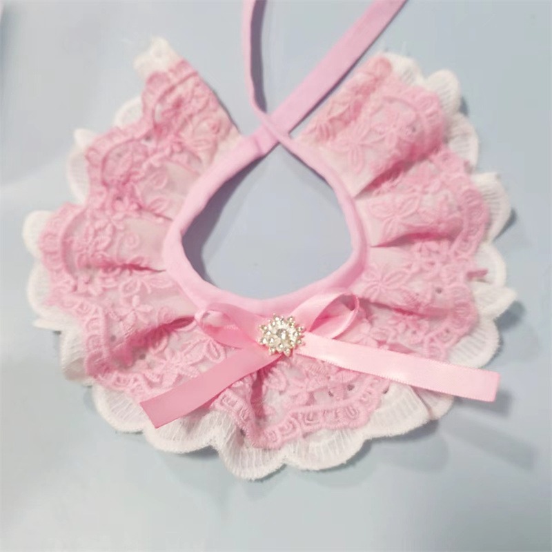 新款布偶英短貓咪可愛純棉蕾絲口水巾泰迪比熊狗狗三角巾圍脖項圈【S-小型4-6斤】-規格圖5