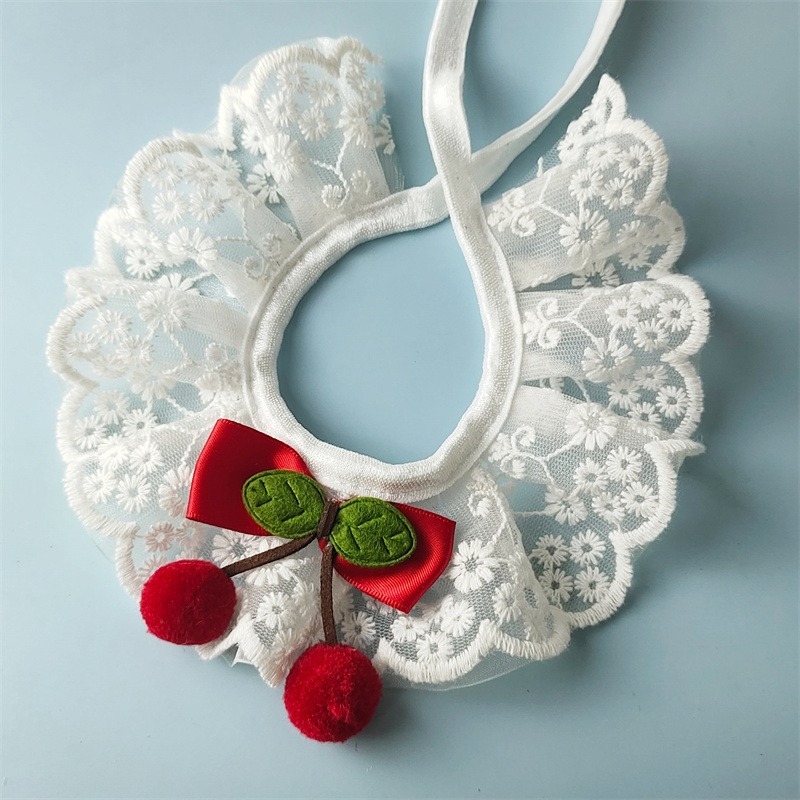 新款布偶英短貓咪可愛純棉蕾絲口水巾泰迪比熊狗狗三角巾圍脖項圈【S-小型4-6斤】-規格圖5