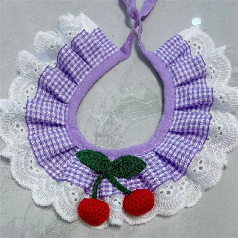 新款布偶英短貓咪可愛純棉蕾絲口水巾泰迪比熊狗狗三角巾圍脖項圈【S-小型4-6斤】-規格圖5