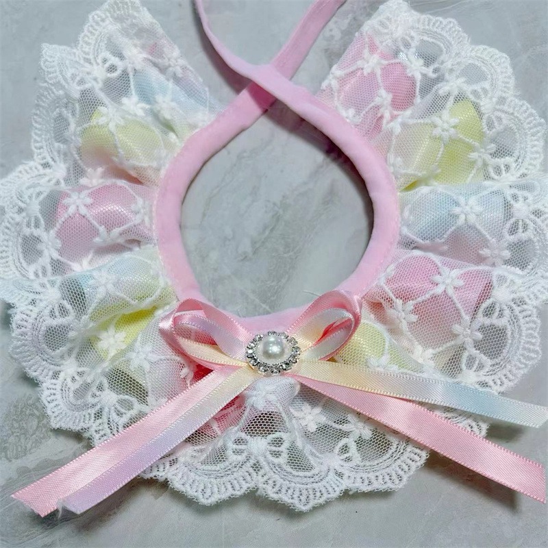 新款布偶英短貓咪可愛純棉蕾絲口水巾泰迪比熊狗狗三角巾圍脖項圈【M-中型7-12斤】或【L-大型12-20斤】-規格圖5