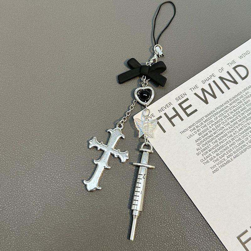 ins甜妹風十字架針筒蝴蝶結掛墜 適用手機殼女高級掛件 ccd相機掛飾 相機掛繩 手機殼掛件 書包掛件 鏈條-細節圖7