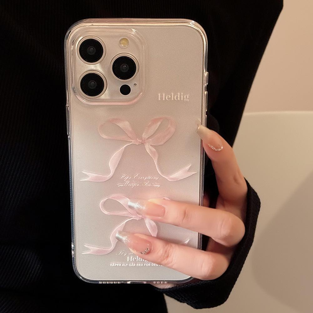 甜美粉色蝴蝶結手機殼 適用蘋果 少女心手機殼 韓國手機殼 iphone14pro透明硅膠防摔軟殼保護殼套 ins風-細節圖2