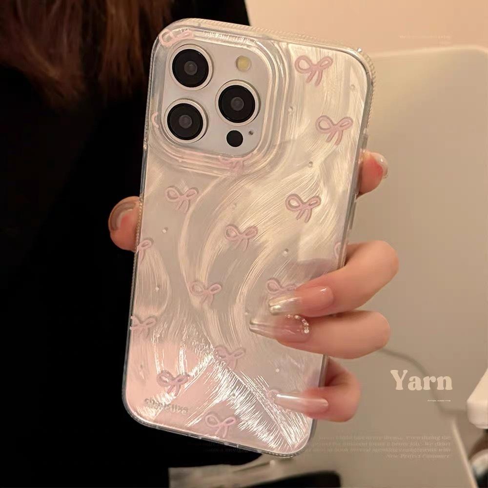 甜美粉色蝴蝶結手機殼 適用蘋果 少女心手機殼 韓國手機殼 iphone14pro透明硅膠防摔軟殼保護殼套 ins風-細節圖3