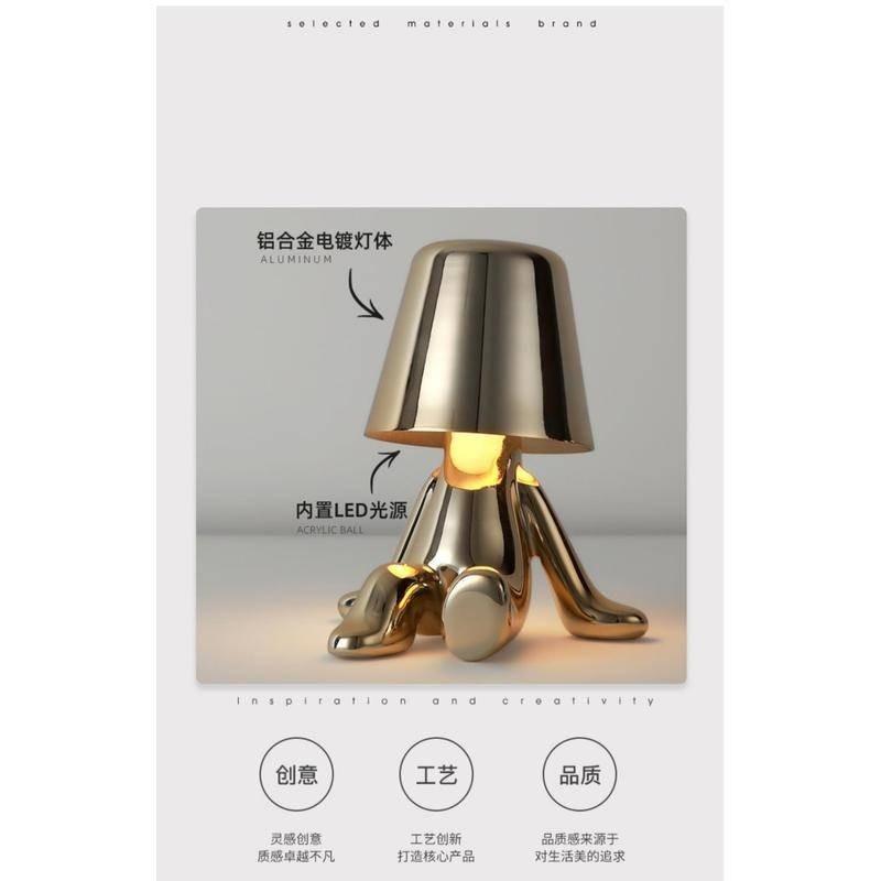 小金人小銀人思考者充電小夜燈 LED檯燈 充電氛圍小夜燈 小夜燈 氛圍燈 床頭燈 USB可調光 觸摸充電臺燈 床頭燈擺件-細節圖5