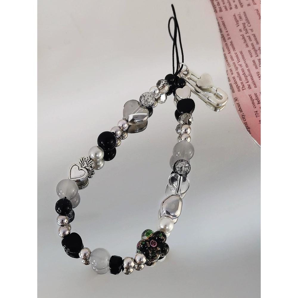 ins甜酷手機鏈 短款小眾黑白色系復古掛繩 ccd相機掛件 手機殼通用女 鏈條 掛件 相機鏈-細節圖3