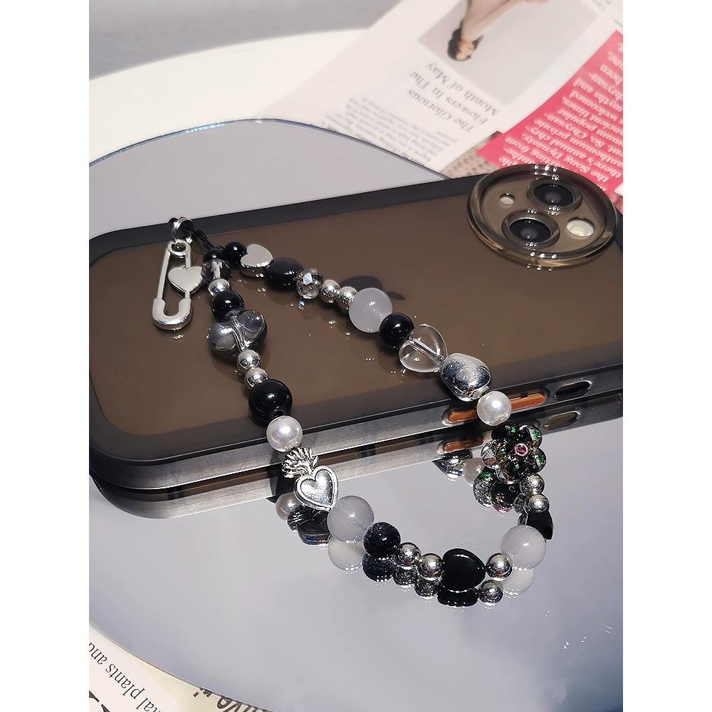 ins甜酷手機鏈 短款小眾黑白色系復古掛繩 ccd相機掛件 手機殼通用女 鏈條 掛件 相機鏈-細節圖5