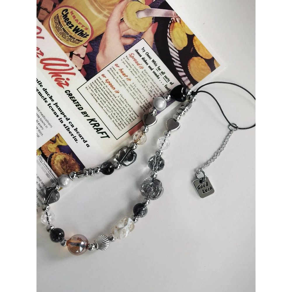 ins甜酷手機鏈 短款小眾黑白色系復古掛繩 ccd相機掛件 手機殼通用女 鏈條 掛件 相機鏈-細節圖8