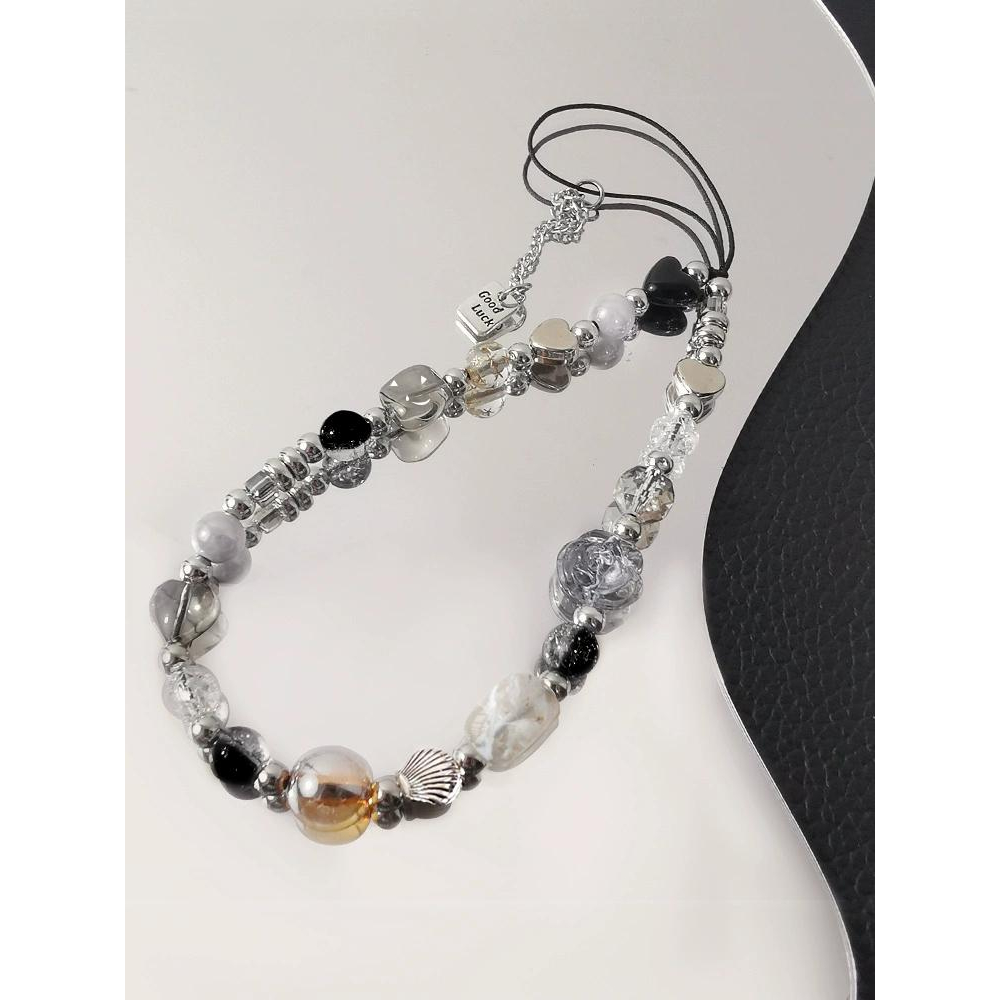 ins甜酷手機鏈 短款小眾黑白色系復古掛繩 ccd相機掛件 手機殼通用女 鏈條 掛件 相機鏈-細節圖9