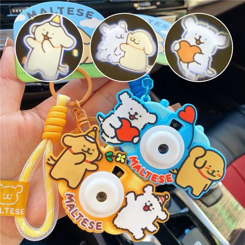 TheGreenParty線條小狗書包包掛件可愛創意情侶鑰匙扣小掛飾吊飾投影照相機趣味吊飾-細節圖2