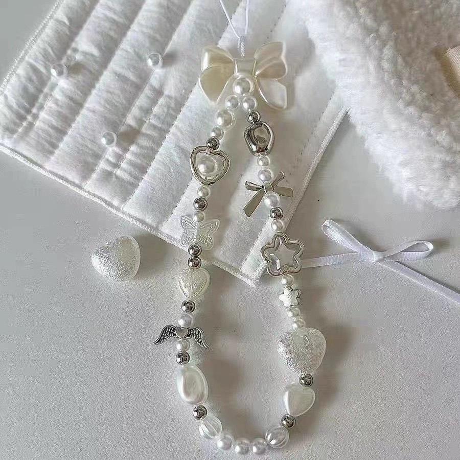 自製愛心珍珠蝴蝶結巴洛克風手機鏈ccd相機掛件 手機掛繩掛鏈 手機吊飾裝飾鍊條 手機殼裝飾 手機繩手環繩-細節圖5