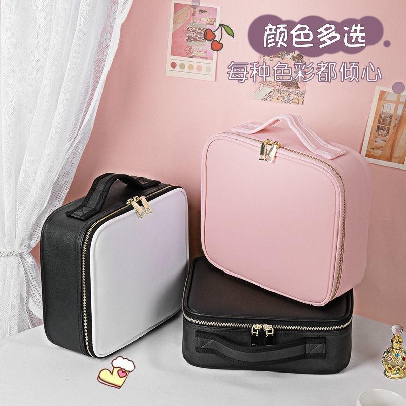 【台灣出貨】化妝包女 便攜小號 手提化妝品收納包 簡約PU皮質 旅行神器 化妝箱 韓版 化妝包 化妝品收納包 收納包-細節圖2