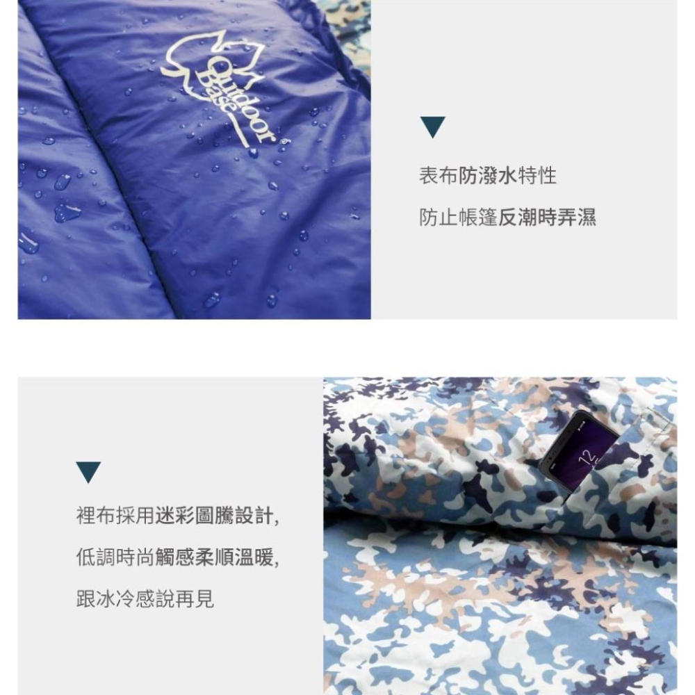 Outdoorbase 天光早安迷彩保暖睡袋【好勢露營】Thermolite填充棉 5~15度 七孔纖維睡袋-細節圖5