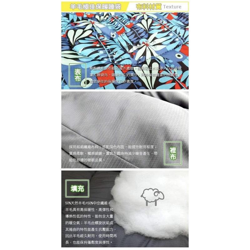 Wildfun野放 羊毛人形睡袋800克【好勢露營】 全開式 露營睡袋 台灣製 登山 保暖 防寒-細節圖8