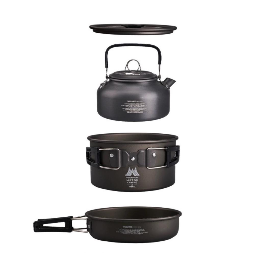 WELLHIKE 輕野三件套鍋組【好勢露營】輕量鋁合金鍋具組3件組 餐具組 戶外 野餐 鍋組 煎鍋煎盤鍋子 燒水壺-細節圖2