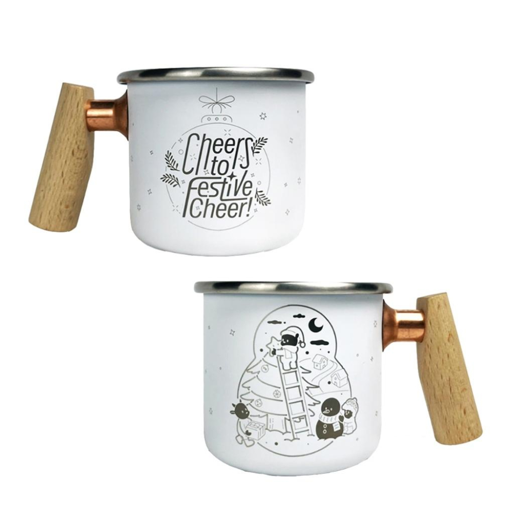 ⭕️急速出貨 Truvii 木柄白鐵杯 2023雪白耶誕杯400ml【好勢露營】聖誕列車變色杯 交換禮物 不鏽鋼杯-細節圖2