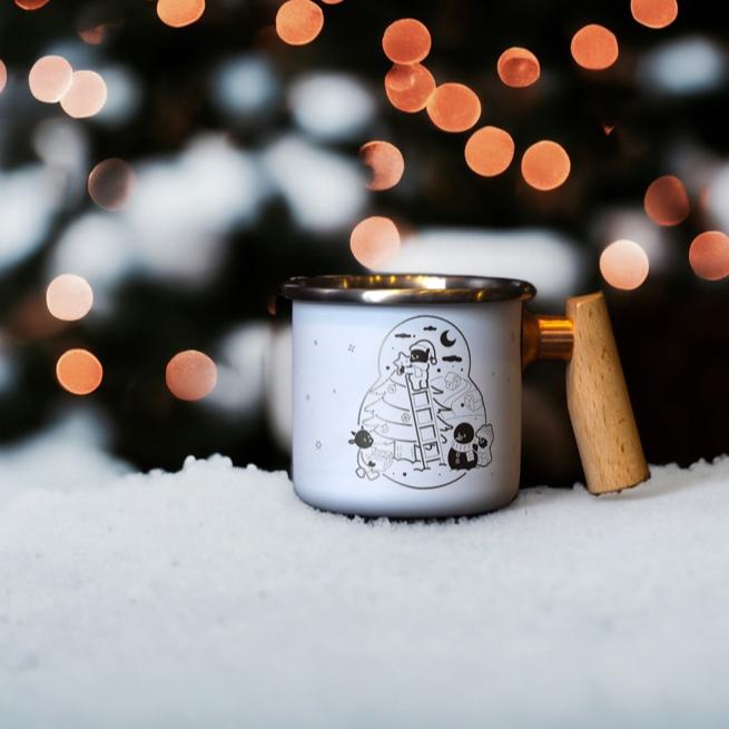 ⭕️急速出貨 Truvii 木柄白鐵杯 2023雪白耶誕杯400ml【好勢露營】聖誕列車變色杯 交換禮物 不鏽鋼杯-細節圖4