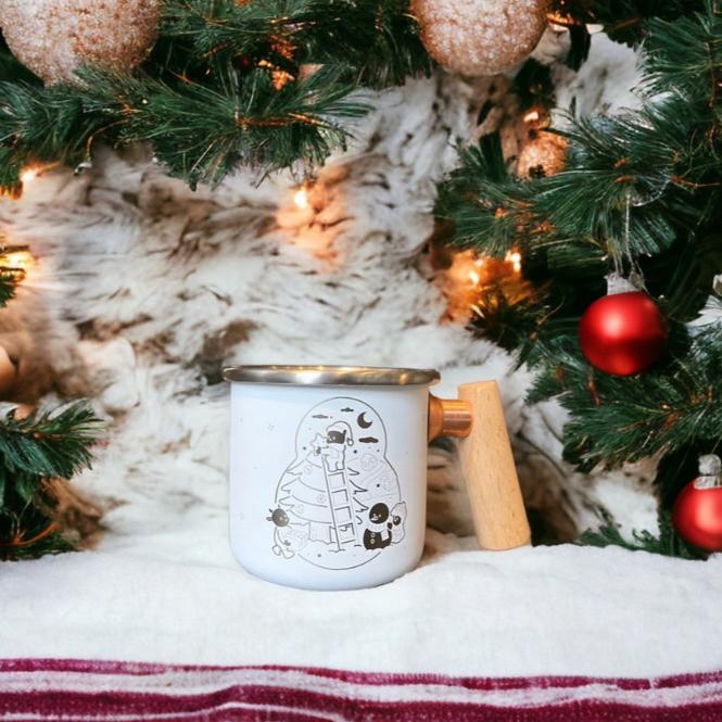 ⭕️急速出貨 Truvii 木柄白鐵杯 2023雪白耶誕杯400ml【好勢露營】聖誕列車變色杯 交換禮物 不鏽鋼杯-細節圖5