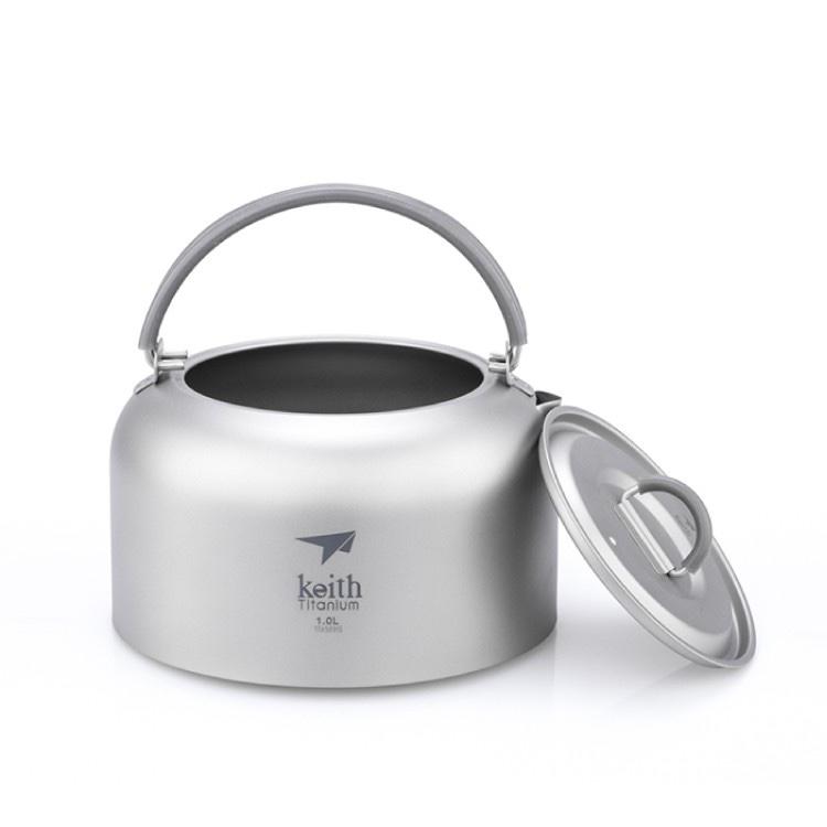 Keith 純鈦攜帶式輕量茶壺附收納網袋1L【好勢露營】Ti3901鈦茶壺 純鈦壺鈦壺 鈦金屬隱形壺口 冷熱開水壺-細節圖2