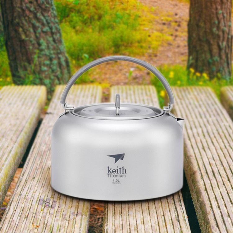 Keith 純鈦攜帶式輕量茶壺附收納網袋1L【好勢露營】Ti3901鈦茶壺 純鈦壺鈦壺 鈦金屬隱形壺口 冷熱開水壺-細節圖4