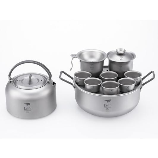 Keith鎧斯 純鈦環保攜帶式全套茶具組 茶具11件套組 Ti3900【好勢露營】六人份附收納袋 鈦茶具 茶具組 泡茶-細節圖2