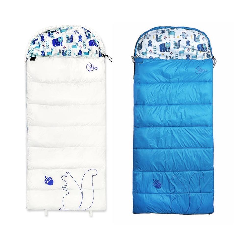 OutdoorBase 天光兒童睡袋【好勢露營】百合色天空藍 松鼠小精靈兒童睡袋 七孔棉 幼兒園睡袋學校睡袋-細節圖2