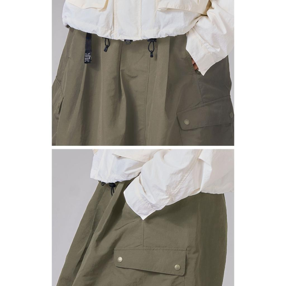 KZM J21 工裝長裙【好勢露營】黑色腰圍可調整 休閒裙工作裙 戶外長裙 輕機裙 女長裙 黑色 軍綠色-細節圖8