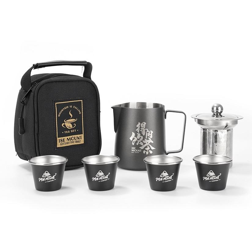 ISE MOUNT 功夫茶具組-一壺四杯【好勢露營】旅行茶具組 戶外不銹鋼泡茶壺 防燙手柄 不鏽鋼隨身茶具組-細節圖2