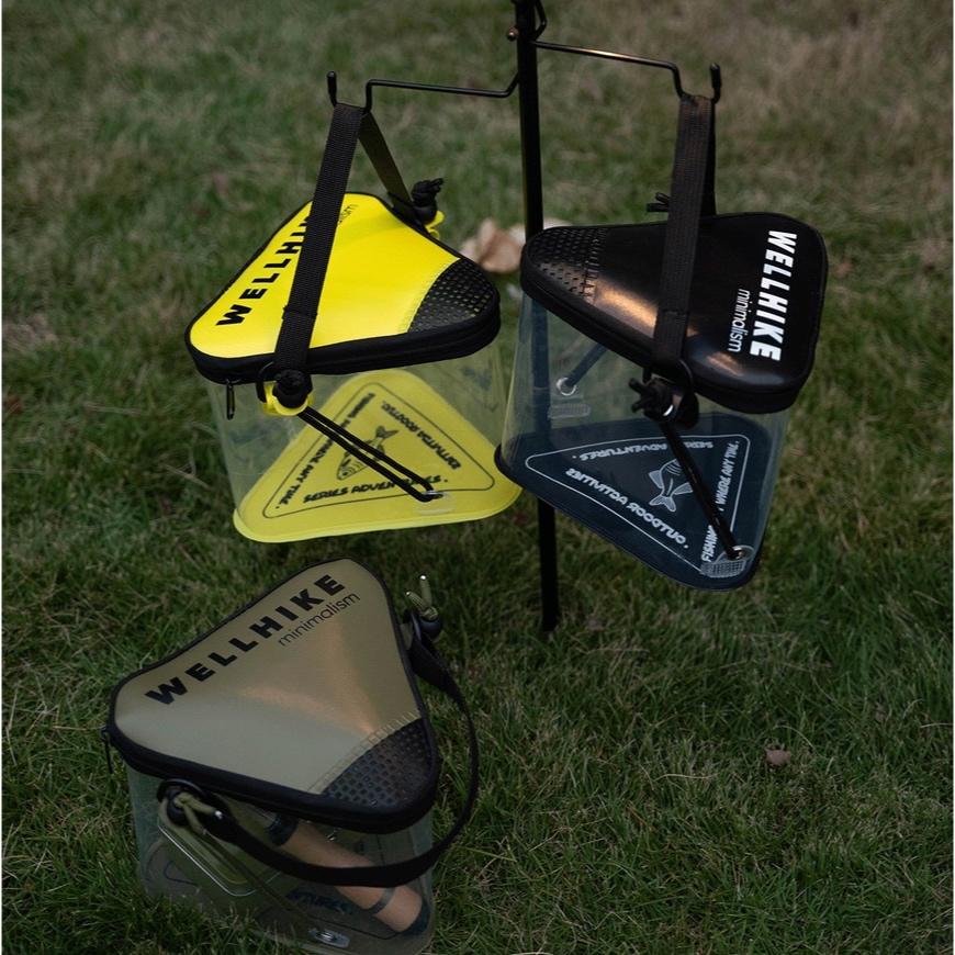 WELLHIKE 小物釣 三角水桶【好勢露營】釣魚桶送打水繩 手提摺疊水桶 路亞溪流折疊透明活魚桶 防水裝魚桶 打水桶-細節圖9