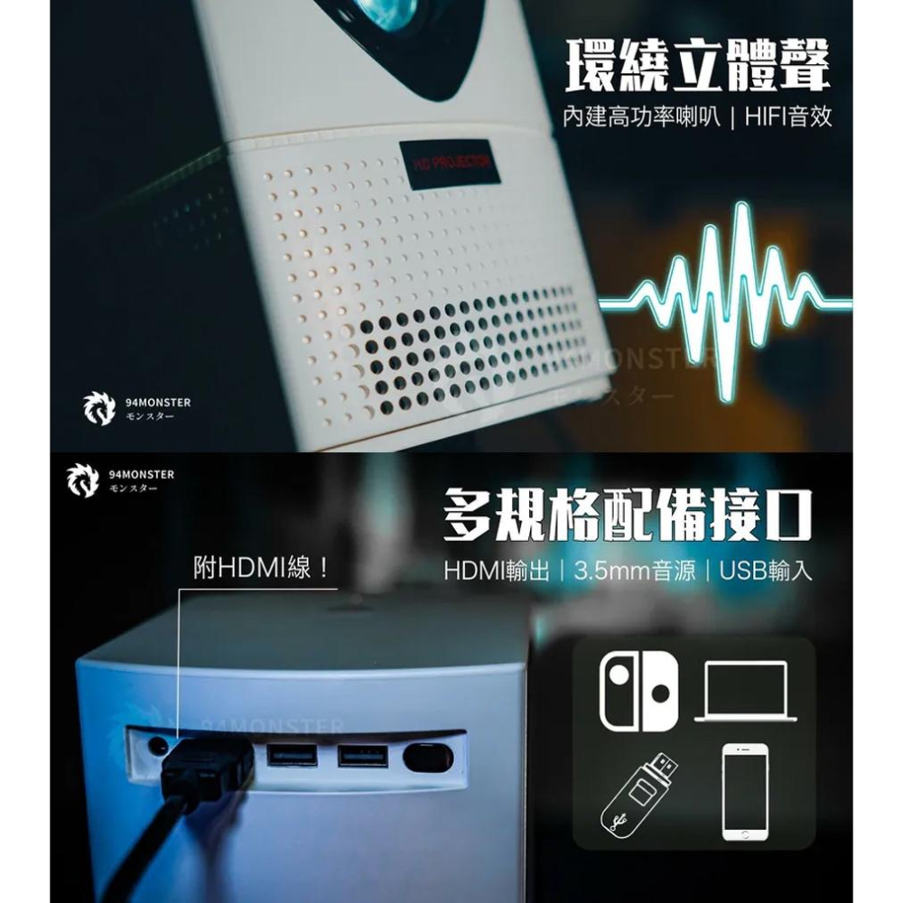 94 MONSTER 輕量投影機IMAX (J01) / 灰玻璃抗光布幕(J02)【好勢露營】72吋 戶外投影機 電影院-細節圖6