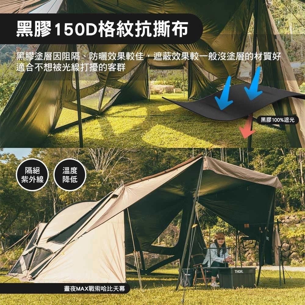 荒野酋長 晝夜MAX 晝夜戰術哈比天幕【好勢露營】哈比天幕 黑膠天幕 雪裙 延展性 超大客廳帳-細節圖6
