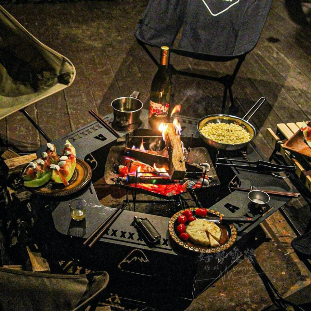 韓國A.NATIVE 鐵六角桌【好勢露營】黑/綠 硬派戶外桌六角桌 焚火桌圍爐 幾何工業鐵桌 六角鐵桌-細節圖4