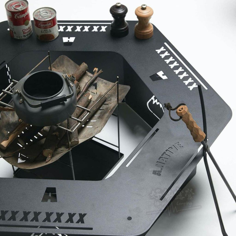 韓國A.NATIVE 鐵六角桌【好勢露營】黑/綠 硬派戶外桌六角桌 焚火桌圍爐 幾何工業鐵桌 六角鐵桌-細節圖8