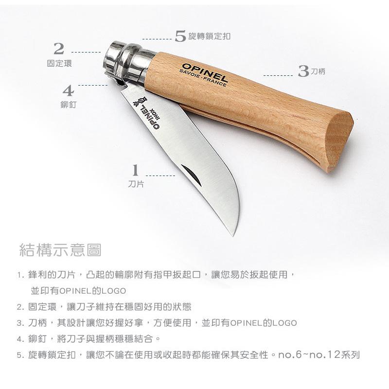 法國OPINEL No.08豪華款不鏽鋼折刀-樺木刀柄【好勢露營】豪華刀柄系列棕灰紅折疊刀 尖頭摺刀法國刀摺疊刀野炊刀具-細節圖3