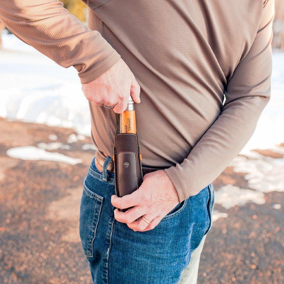 法國OPINEL Alpine Sheath皮革刀套【好勢露營】不鏽鋼折刀套法國刀專用皮套摺疊刀#002178窄型皮革套-細節圖4