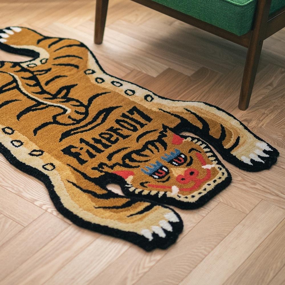 Filter017 印度手工西藏虎地毯【好勢露營】Tibetan Tiger Rug純羊毛製 造型地墊 底部防滑西藏圖騰-細節圖6