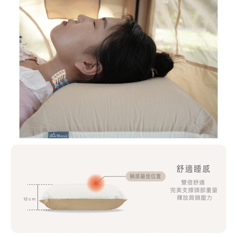Metsa 米特薩 眠月翻轉記憶枕 一般款/加大款65cm【好勢露營】旅行枕 露營枕頭 戶外枕 雙芯設計 高度12cm-細節圖4