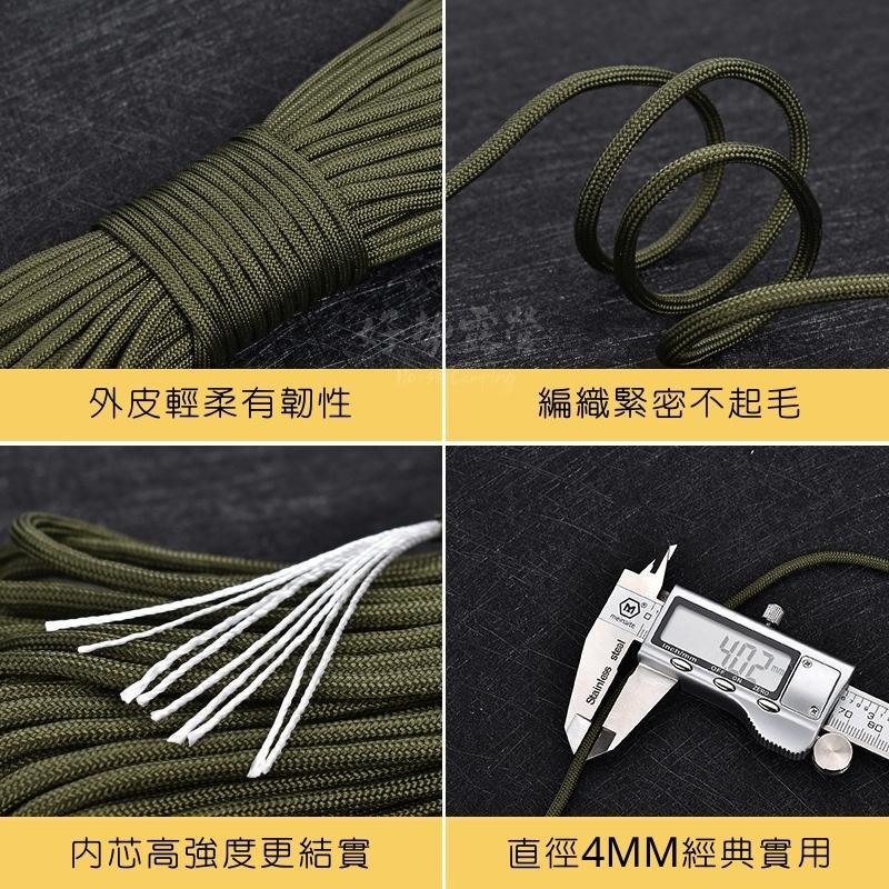 550軍規 9芯傘繩 營繩 【好勢露營】31米 4mm 露營繩 傘繩 高強度 黑化 迷彩 帳篷營繩 多功能拉繩-細節圖6