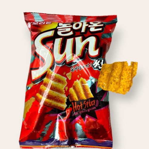 韓國 Orion好麗友 SUN香辣波浪玉米脆片 餅乾80g陽光波浪玉米脆片 辣味Sun波浪脆餅 大蒜麵包風味 波浪餅乾