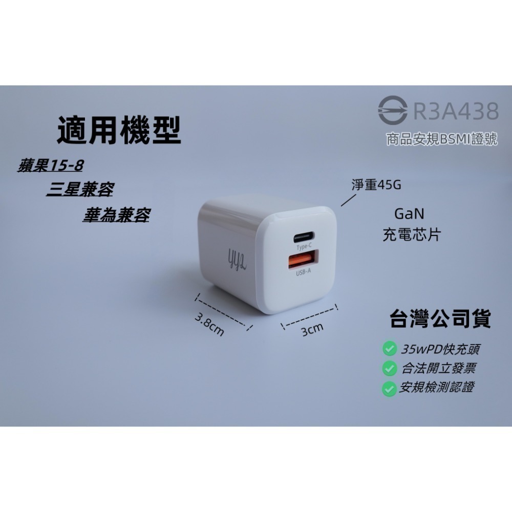 35w 適用蘋果 15-8充電器 PD快充頭 豆腐頭 GaN氮化鎵 雙孔1A1C 科技充電器 限時特賣-細節圖3