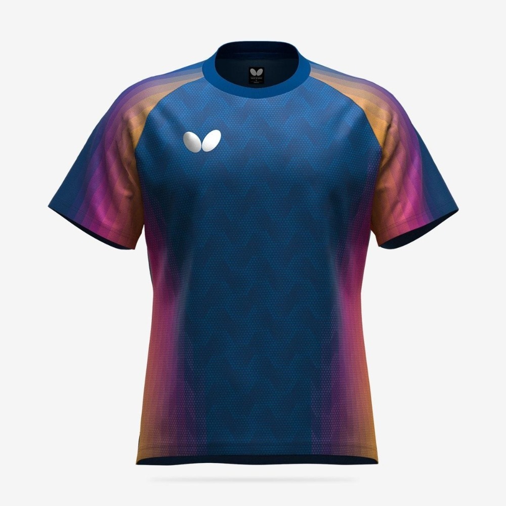 <樂勝Let＇s win>日本進口 BUTTERFLY 蝴蝶桌球衣 乒乓球衣 吸濕排汗 藍淺藍/藍紫-規格圖6