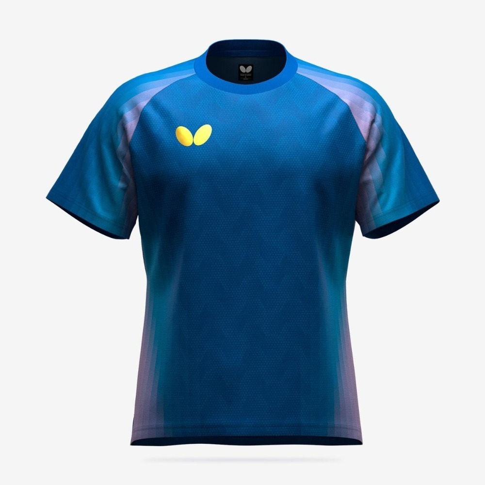 <樂勝Let＇s win>日本進口 BUTTERFLY 蝴蝶桌球衣 乒乓球衣 吸濕排汗 藍淺藍/藍紫-規格圖6