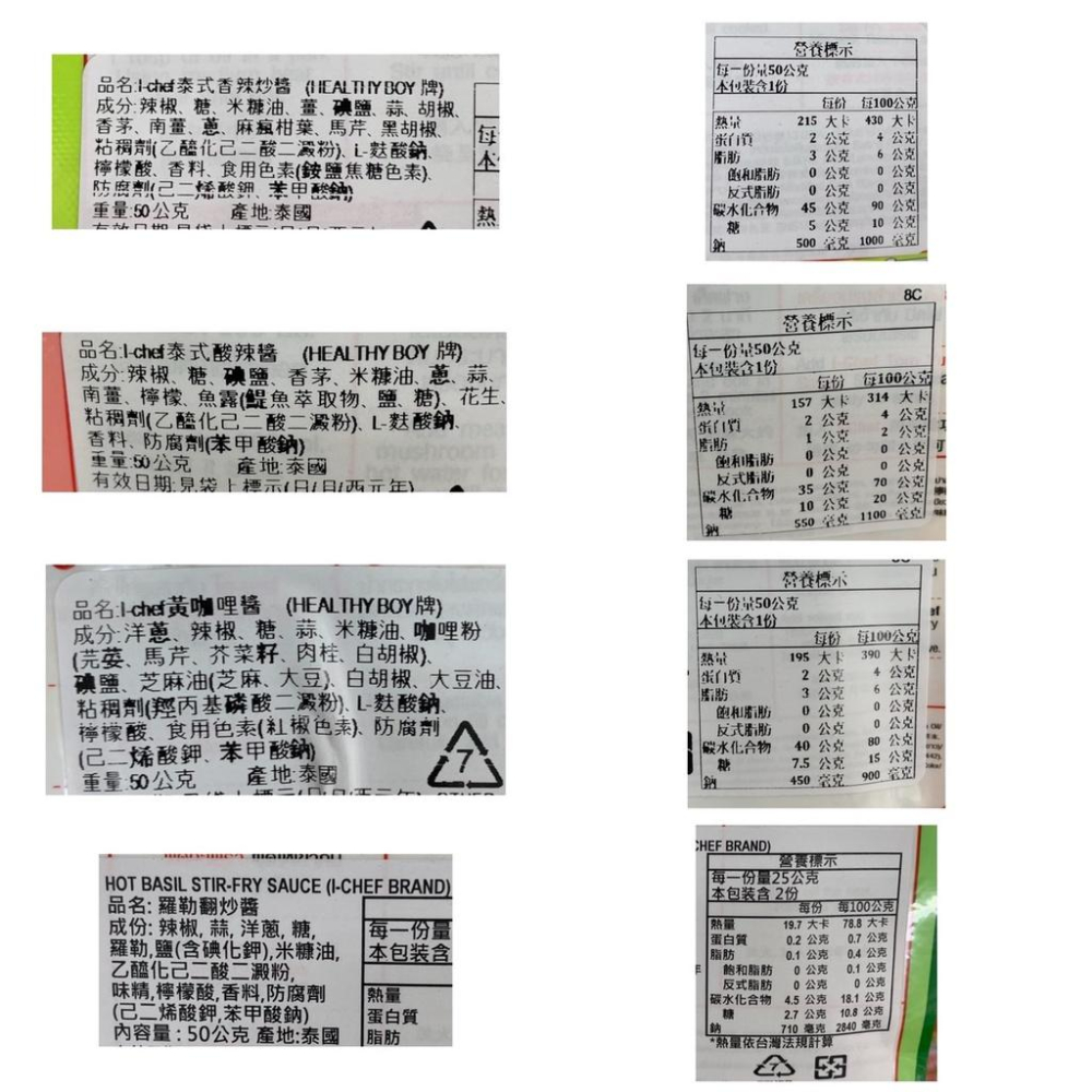 {泰菲印越} 泰國 仁和園 肥兒牌 i chef 打拋醬 黃咖哩炒醬  辣炒海鮮醬 冬陰功湯醬 泰式酸辣湯醬 50克-細節圖2