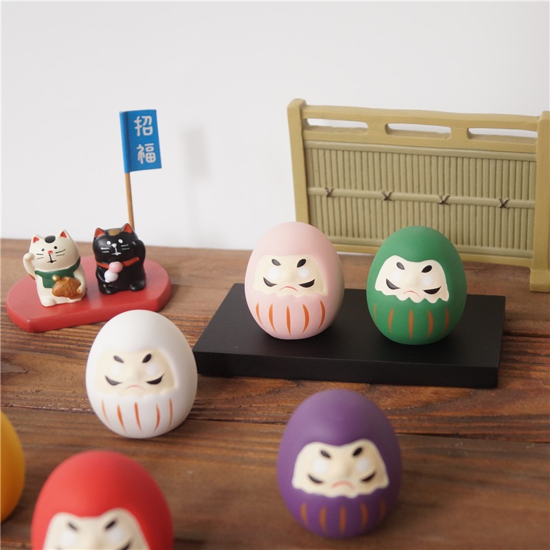 日系雜貨 日本 祈願 許願 祈福 達摩 不倒翁 公仔 擺設 擺飾（白、綠、黃、紅、粉、紫）6色選 Z0001 抬頭紋-細節圖2