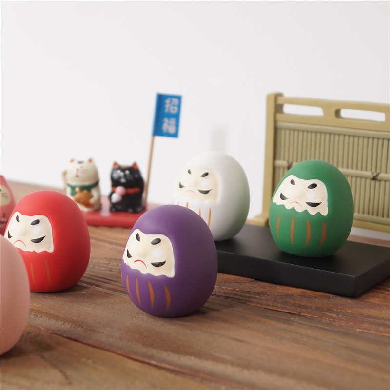 日系雜貨 日本 祈願 許願 祈福 達摩 不倒翁 公仔 擺設 擺飾（白、綠、黃、紅、粉、紫）6色選 Z0001 抬頭紋-細節圖4